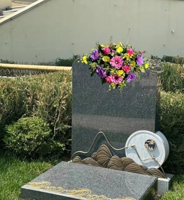 Product: Jucgghk Vivid and Realistic Floral Art 36" Bright Grave Flowers Cemetery Saddle, Spring Headstone Saddle for Outdoor Cemetery Decoration