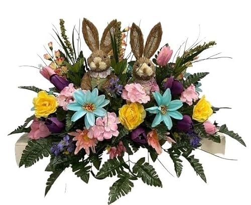 Product: Jucgghk Vivid and Realistic Floral Art Spring Cemetery Flowers ，Easter Cemetery Saddle，Flower for Cemetery-Grave Site Flower-Headstone Flower
