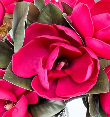 Silky Flower Store Red Artificial Magnolia Stem, 3 Heads, Realistic Faux Flower for Wedding Home Decor, 30in 9 9 Product: 3PCS Red 3 Heads Magnolia Stem,30" Realistic Artificial Flower for Wedding Table DIY Floral Arrangement Party Home Decor(NO VASE) for Wedding/Home Decoration