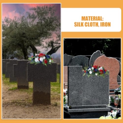 Product: TIKTOLA Artificial Cemetery Flowers for Grave Decorations Memorial Rose Headstone Saddle Outdoor Tombstone Red White Blue