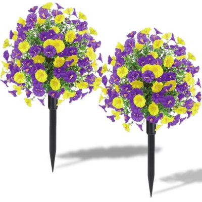 Product: 22.8" Set of 2 Fall artificial Boxwood topiary Ball tree for outdoors with Spike,UV Resistant Faux Shrubs Outdoor with morning glory flowers,Faux Plants Bushes for Garden Porch Yard Patio Decor YP
