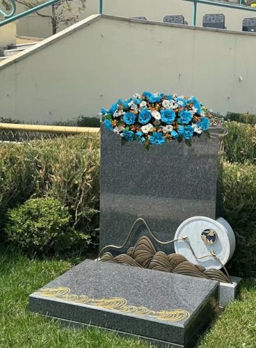 Product: Jucgghk Vivid and Realistic Floral Art 36”Blue Artificial Saddle Flowers, Beautiful Artificial Spring Saddle Flowers for Cemetery Grave Tombstone Decorations