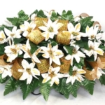 Product: Hshan Christmas White with Gold Trim Poinsettia's Cemetery Flower Arrangement, Beautiful Artificial Cemetery Flowers for Headstone Graves Memorial Day Tombstone
