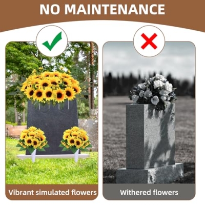 Silky Flower Store Artificial Cemetery Flowers for Grave, Yellow Sunflower Memorial Bouquets, Headstone Saddle Set 3PCS, 32.5cm 11 11 Product: Lodou 3Sets Artificial Cemetery Flowers for Grave,Headstone Flower Saddle Silk Sunflowers Grave Flowers Memorial Flowers Bouquets for Outdoor Gravesite Decoration (Yellow, 3PCS)