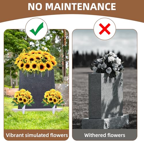 Silky Flower Store Artificial Cemetery Flowers for Grave, Yellow Sunflower Memorial Bouquets, Headstone Saddle Set 3PCS, 32.5cm 5 5 Product: Lodou 3Sets Artificial Cemetery Flowers for Grave,Headstone Flower Saddle Silk Sunflowers Grave Flowers Memorial Flowers Bouquets for Outdoor Gravesite Decoration (Yellow, 3PCS)