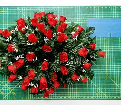 Product: Jucgghk Vivid and Realistic Floral Art 30" Beautiful Red Roses Cemetery Saddle,Artificial Cemetery Decoration for Headstone