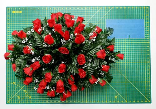 Product: Jucgghk Vivid and Realistic Floral Art 30" Beautiful Red Roses Cemetery Saddle,Artificial Cemetery Decoration for Headstone