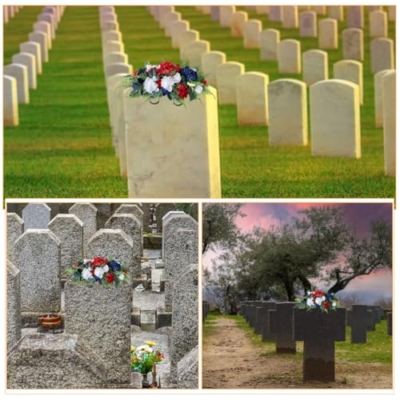 Product: TIKTOLA Artificial Cemetery Flowers for Grave Decorations Memorial Rose Headstone Saddle Outdoor Tombstone Red White Blue