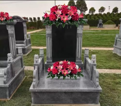 Product: Jucgghk Vivid and Realistic Floral Art Pink Easter Lily and Dahlia Mix Cemetery Saddle, Easter Saddle for Cemetery Headstone