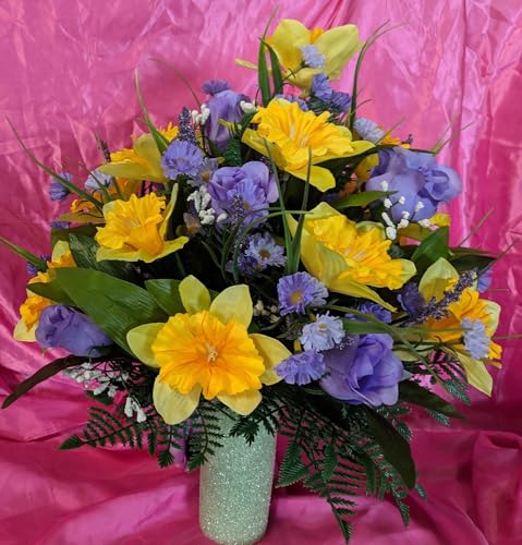 Product: Jucgghk Vivid and Realistic Floral Art Memorial Flowers Bouquet,Grave Memorial Flowers for Cemetery Headstones Decoration（NO VASE ）