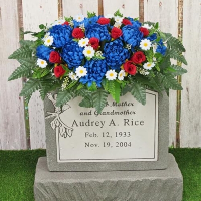Product: MHMJON Artificial Cemetery Flowers Saddles Outdoor Grave Decoration, Realistic Vibrant Fake Mums with Silk Red Rose Floral Arrangement Saddle for Headstone Grave Tombstone Autumn Christmas Decor