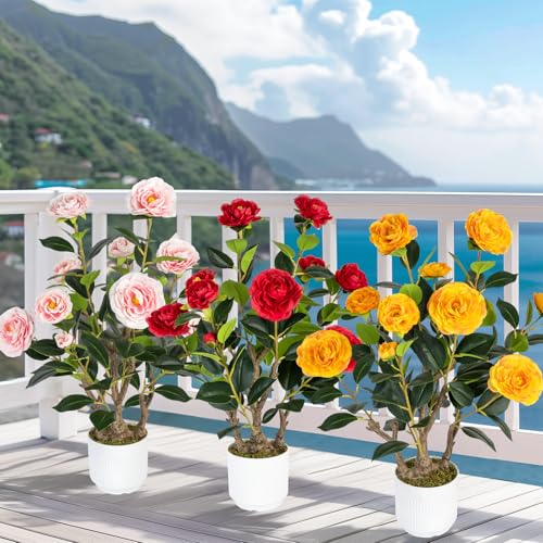 Silky Flower Store Artificial Camellia Tree, Faux Potted Plant, White Pot, Yellow, Indoor Outdoor Decor, 24cm 6 6 Product: Jcezvnt 2 Pack Artificial Camellia Tree with White Pot, 24" Faux Potted Plants for Indoor Outdoor Decor, Tall Silk Greenery Plant for Home Office Living Room Balcony, Yellow