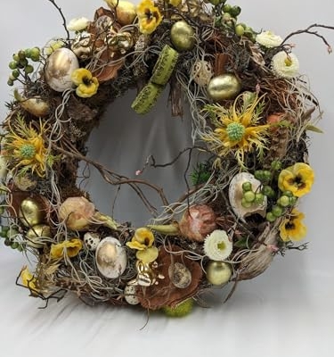 Product: Gold Easter Wreath,Eggs Rabbit Pansy Berries Branches for Door Home Decoration Garland for Table Centerpiece Holiday Party Weddi