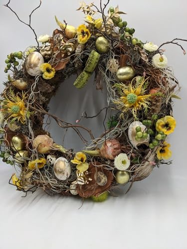 Product: Gold Easter Wreath,Eggs Rabbit Pansy Berries Branches for Door Home Decoration Garland for Table Centerpiece Holiday Party Weddi