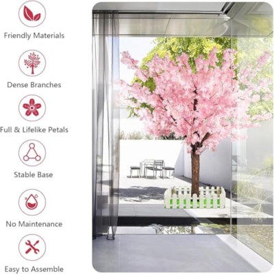 Product: Artificial Cherry Blossom Flowers Simulated Blossom Tree, Handmade Silk Flower Decoration, for Indoor Outdoor Party Restaurant Mall Artificial Plant Fake Vines Flowers,001,2.3x1.8m/7.5x5.9ft