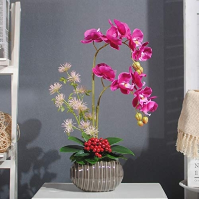 Product: JZZJSBX Artificial Flower with Ceramic Pot Set Artificial 2 Heads Phalaenopsis Faux Orchid for Home/Bedroom/Parlor/Dining Room Decor, 21" H Table Centerpiece Office Wedding Party Decoration