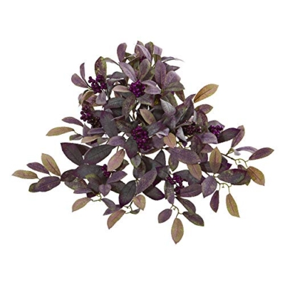 Product: Nearly Natural 23in. Fall Laurel Leaf with Berries Artificial (Set of 3) Silk Plants, Purple
