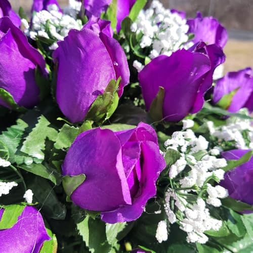 Silky Flower Store Purple Headstone Saddle, Rosebud Grave Flowers, Cemetery Memorial Decoration, 33in x 24in x 17in 1 1 Product: Purple Headstone Saddle, Rosebud Grave Flowers for Funeral, Cemetery, or Memorial Decoration Garland for Table Centerpiece Holiday Party Weddi