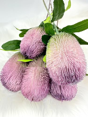 Product: 5 Stems Banksia Protea Stem,Purple Artificial Long Stem Flower for Table Centerpieces Wedding Party Home Decoration Indoor(NO VASE)
