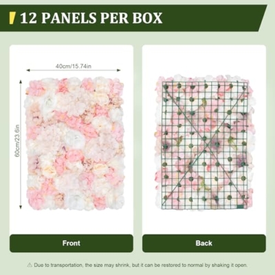 Product: 12-Piece Artificial Flower Wall Panels, 3D Silk Dahlias, Roses & Hydrangeas, 24x16 Inch Floral Wall Backdrop, Wedding, Party, Home, Photo Background, Fall Decor, Wall Flowers, Rose Wall Decor, Pink