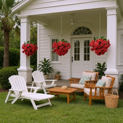 Product: Fuhomtre 2PCS Artificial Begonias Bush with Ground Spike, 24Inch Artificial Outdoor Bushes Evergreen UV Resistant Shrubs- for Outdoor Indoor Front Porch Garden (Red)