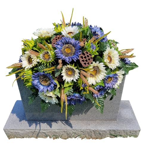 Product: Blue Large Headstone Saddle, Cream Sunflowers Grave Flowers for Memorial Decoration Garland for Table Centerpiece Holiday Party Weddi