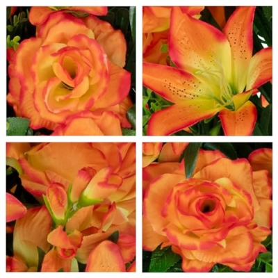 Product: Sympathy Silks 30" Headstone Flower Saddle Artificial Cemetery Flowers - Gravesite Flowers - Sunrise Gladiolus Roses, Lilies