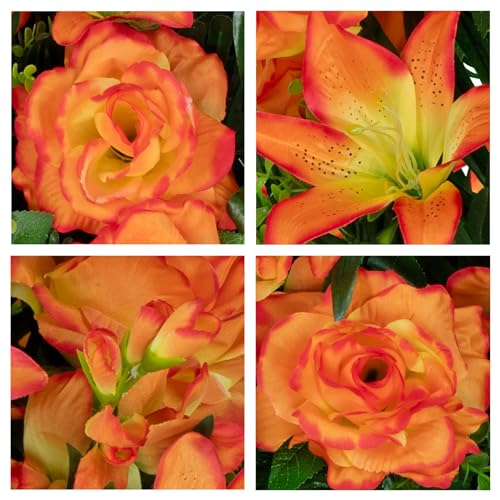 Product: Sympathy Silks 30" Headstone Flower Saddle Artificial Cemetery Flowers - Gravesite Flowers - Sunrise Gladiolus Roses, Lilies