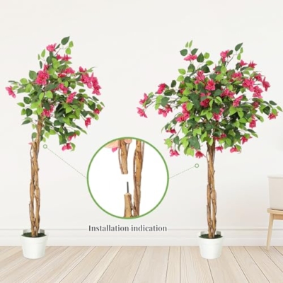 Product: Bougainvillea Artificial Tree, Faux Floor Plant with Pot, 4ft Tall Fake Tropical Tree for Indoor Outdoor Decor