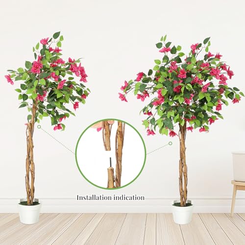 Product: Bougainvillea Artificial Tree, Faux Floor Plant with Pot, 4ft Tall Fake Tropical Tree for Indoor Outdoor Decor