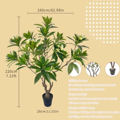 Product: Artificial PlumeriaTree with White Flowers, 7 ft Tall, Potted Plumeria Plant for Indoor Office Living Room Bedroom Garden