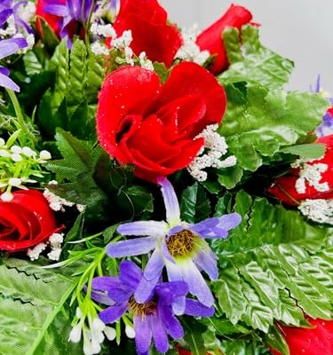 Product: Jucgghk Vivid and Realistic Floral Art Corolful Single Headstone Cemetery Saddle, 22-24” Cemetery Flower Arrangement, Artificial Flowers for Grave Tombstone Decorations