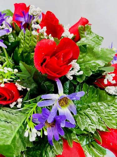 Product: Jucgghk Vivid and Realistic Floral Art Corolful Single Headstone Cemetery Saddle, 22-24” Cemetery Flower Arrangement, Artificial Flowers for Grave Tombstone Decorations