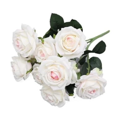 Product: Gfsdjalkj WQNJIN Simulation Big Rose Bouquet Wedding Flowers 10 Heads Fake Roses Artificial Flower Silk Flowers Home Decoration(White-Pink)