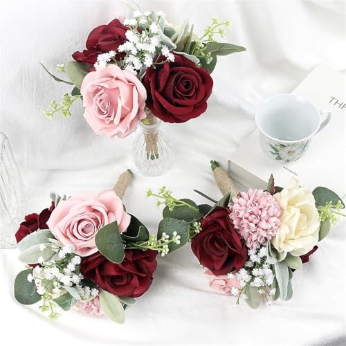 Product: Beautiful Flower Lifelike Bridesmaid Bouquets, 4Pcs and 6Pcs Artificial Flowers for Weddings, Small Bouquets, Centrepiece for Ceremonies and Anniversary Proposals Used for Home Decoration, Weddings