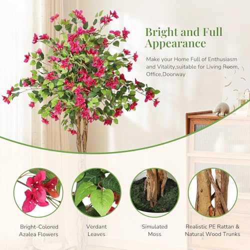 Silky Flower Store Artificial Bougainvillea Tree, 6FT Faux Tree Pink Flowers Wood Trunk, Potted Indoor Decor 6FT 3 3 Product: 6FT Artificial Bougainvillea Tree, Tall Potted Fake Tree Indoor, Faux Tree with Wood Trunk and Pink Flowers for Outdoor Office Wedding Home Decor