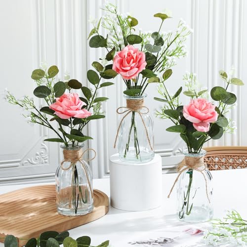 Product: Janinka 10 Set Mini Fake Plants and Artificial Flowers in Vase 10 Glass Vases Fake Silk Roses Eucalyptus Babys Breath Artificial Flowers for Centerpiece Table Decorations Wedding Office Home Decor