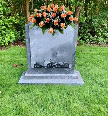 Product: Jucgghk Vivid and Realistic Floral Art Orange Single Headstone Cemetery Saddle, 22-24” Cemetery Flower Arrangement for Grave Tombstone Decorations