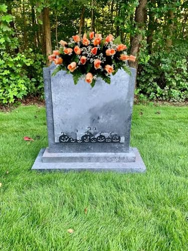Product: Jucgghk Vivid and Realistic Floral Art Orange Single Headstone Cemetery Saddle, 22-24” Cemetery Flower Arrangement for Grave Tombstone Decorations