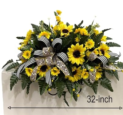 Product: Jucgghk Vivid and Realistic Floral Art Sunflower Spring Cemetery Flowers，Grave Site Flower，Headstone Flower，Easter Cemetery Saddle Flower for Cemetery