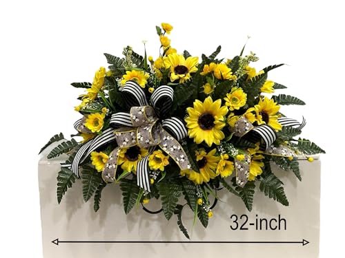 Product: Jucgghk Vivid and Realistic Floral Art Sunflower Spring Cemetery Flowers，Grave Site Flower，Headstone Flower，Easter Cemetery Saddle Flower for Cemetery