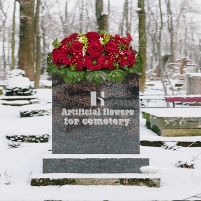 Product: HENOMO Velvet Cemetery Flower Saddle for Grave Decorations,Headstone Flower Saddle-Red Rose Mum and Berry-Non-Bleed Colors
