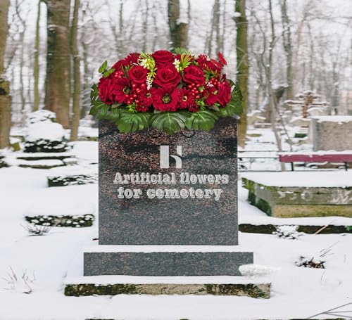 Product: HENOMO Velvet Cemetery Flower Saddle for Grave Decorations,Headstone Flower Saddle-Red Rose Mum and Berry-Non-Bleed Colors