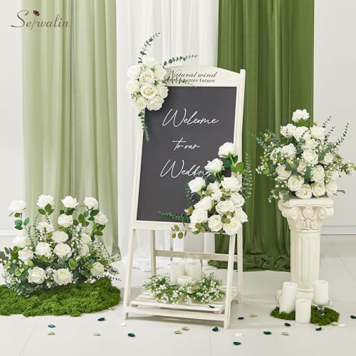 Silky Flower Store Artificial Eucalyptus Stems White Roses Bouquet, Faux Floral Arrangements, Wedding Home Decor, 15in 4 4 Product: Serwalin 100 Pcs Mixed Artificial Eucalyptus Stems & 60 PCS White Roses Artificial Flowers