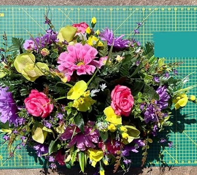 Product: Jucgghk Vivid and Realistic Floral Art 36" Bright Grave Flowers Cemetery Saddle, Spring Headstone Saddle for Outdoor Cemetery Decoration