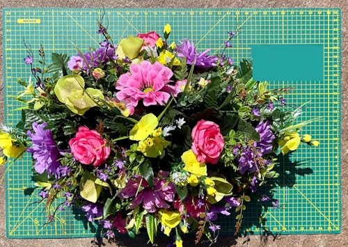Product: Jucgghk Vivid and Realistic Floral Art 36" Bright Grave Flowers Cemetery Saddle, Spring Headstone Saddle for Outdoor Cemetery Decoration