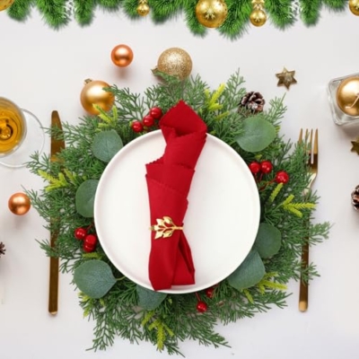 Product: Gandeer 6 Pcs Artificial Christmas Pine Needle Placemats Xmas Poinsettia with Pine Cones Place Mats Round Imitation Greenery Table mats to to Non-Slip Heat Protection for Party (Trebdy)