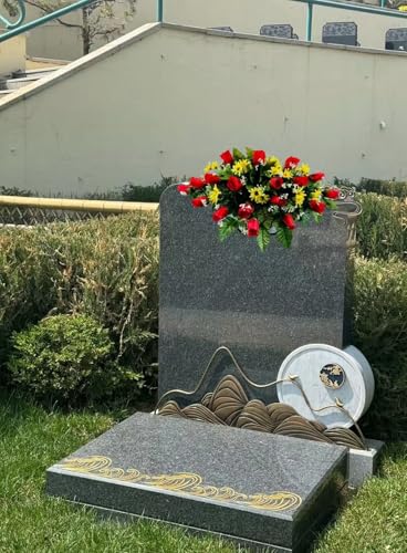 Product: Jucgghk Vivid and Realistic Floral Art Red-Yellow Artificial Headstone Cemetery Saddle, 22-24” Cemetery Flower Arrangement, Artificial Flowers for Grave Tombstone Decorations