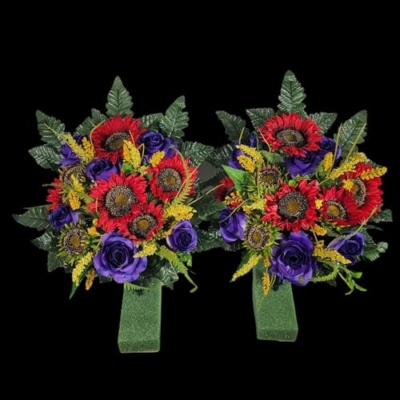 Product: Red Sunflowers Large Headstone Saddle, Purple Elegant Roses Headstone Saddle for Memorial Decoration Garland for Table Centerpiece Holiday Party Weddi