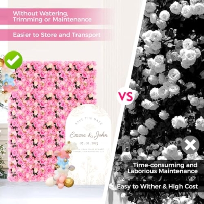 Product: Flower Wall Panel Set, Flower Wall Backdrop 23.62x15.74 inch Floral Wall Panel Artificial Silk Rose Wall Decor for Wedding Celebrations, Festive Party, Home Decor, Pink